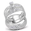 Image 1 : His Hers Diamond Solitaire Matching Wedding Set 1/4 Cttw 14kt White Gold