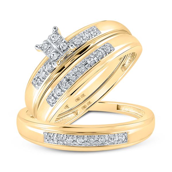 His Hers Diamond Cluster Matching Wedding Set 1/5 Cttw 10kt Yellow Gold