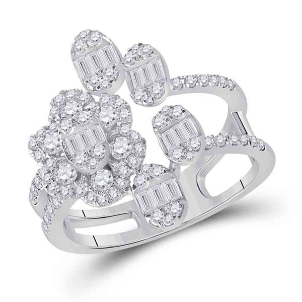 Baguette Diamond Flower Band Ring 1 Cttw 14kt White Gold