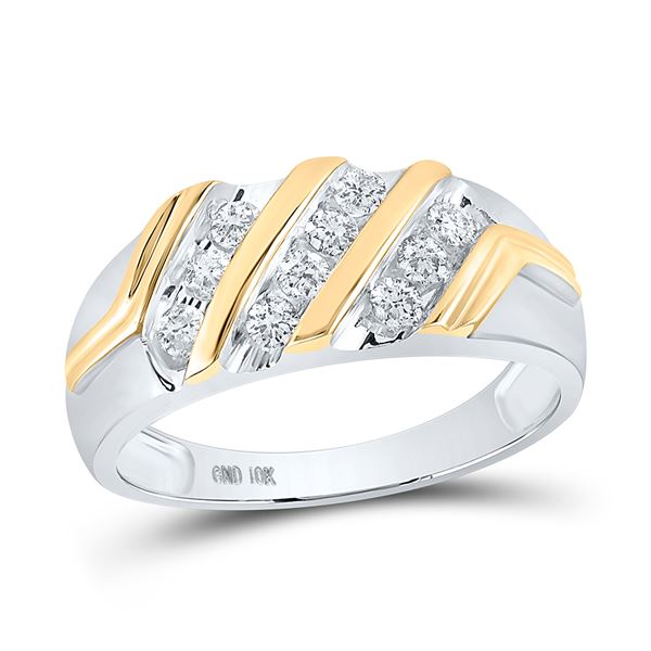 Mens Diamond Wedding Band Ring 1/2 Cttw 10kt Two-tone Gold