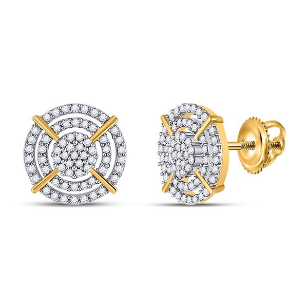 Mens Diamond Circle Cluster Earrings 3/8 Cttw 10kt Yellow Gold