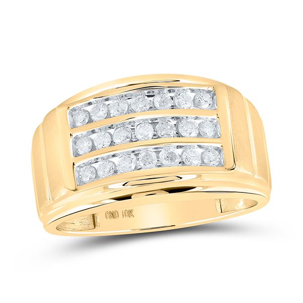 Mens Diamond Triple Row Band Ring 1/2 Cttw 10kt Yellow Gold