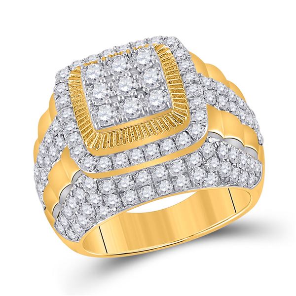 Mens Diamond Ribbed Square Cluster Ring 5 Cttw 14kt Yellow Gold