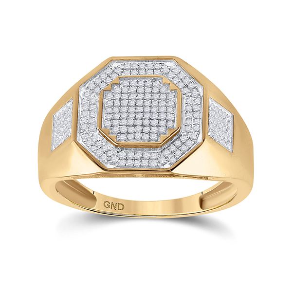 Mens Diamond Octagon Cluster Ring 3/8 Cttw 10kt Yellow Gold