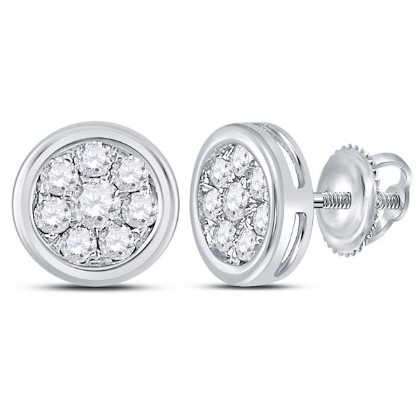 Diamond Circle Cluster Stud Earrings 1/2 Cttw 14kt White Gold