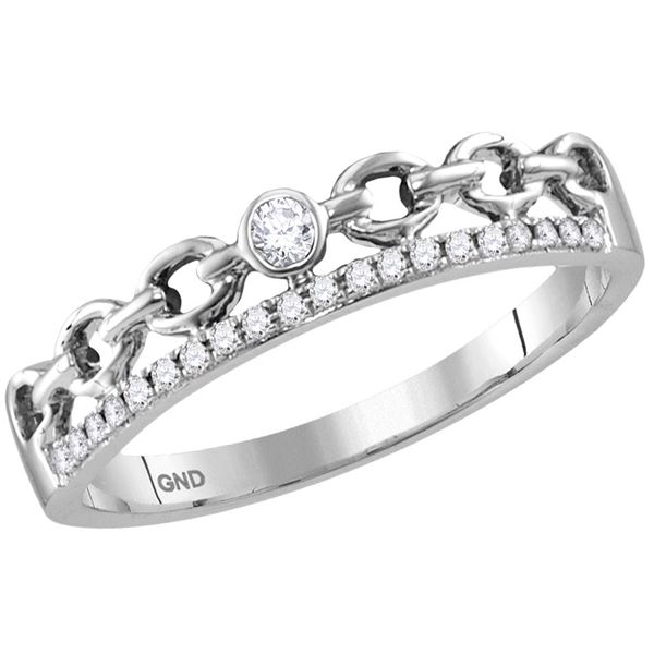 Diamond Rolo Link Stackable Band Ring 1/12 Cttw 14kt White Gold