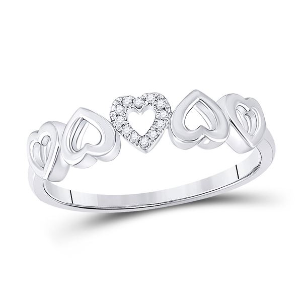 Diamond Alternating Heart Band Ring .03 Cttw 10kt White Gold