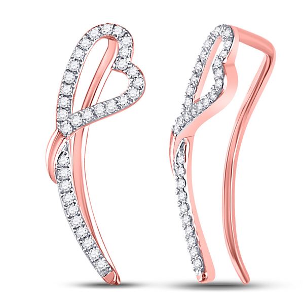 Diamond Heart Climber Earrings 1/5 Cttw 10kt Rose Gold