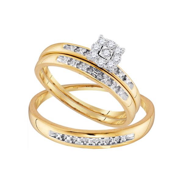 His Hers Diamond Solitaire Matching Wedding Set 1/10 Cttw 10kt Yellow Gold