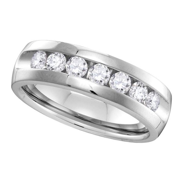 Mens Machine Set Diamond Wedding Channel Band Ring 1 Cttw 14kt White Gold