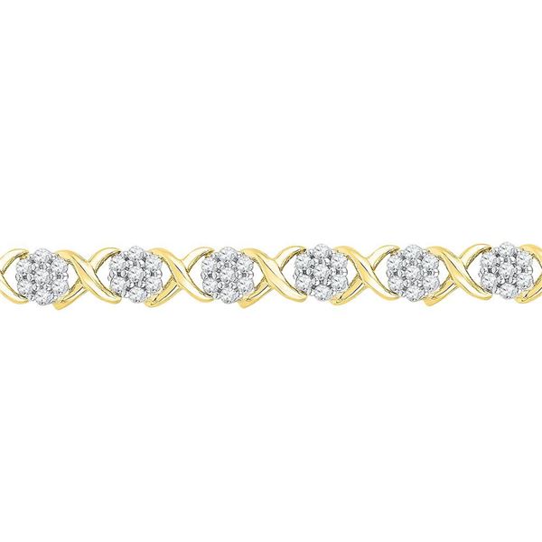 Diamond Flower Cluster Fashion Bracelet 1/4 Cttw 10kt Yellow Gold