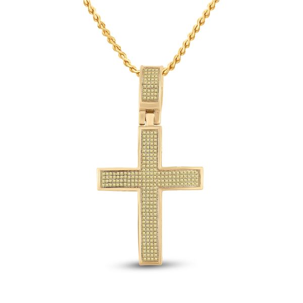 Mens Yellow Color Enhanced Diamond Cross Charm Pendant 1/2 Cttw 10kt Yellow Gold