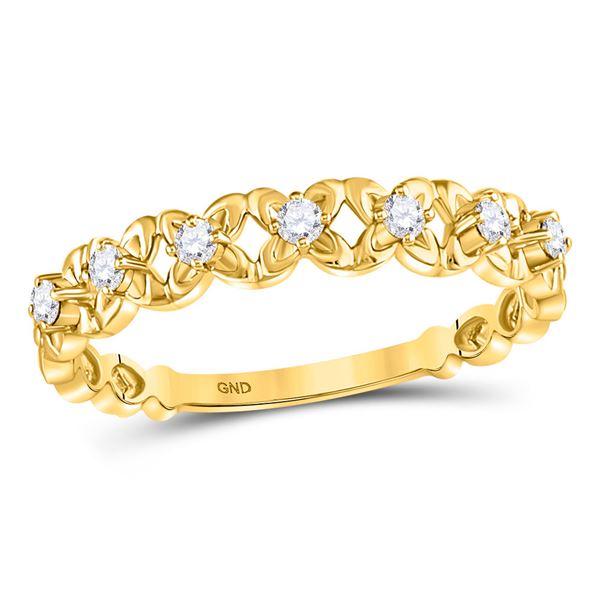 Diamond Flower Petal Stackable Band Ring 1/6 Cttw 10kt Yellow Gold