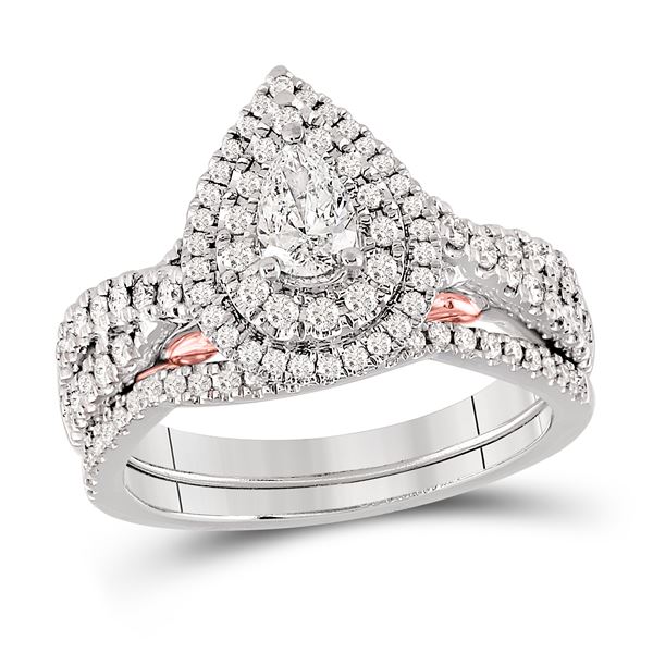 Pear Diamond Bridal Wedding Ring Band Set 1 Cttw 14kt White Gold
