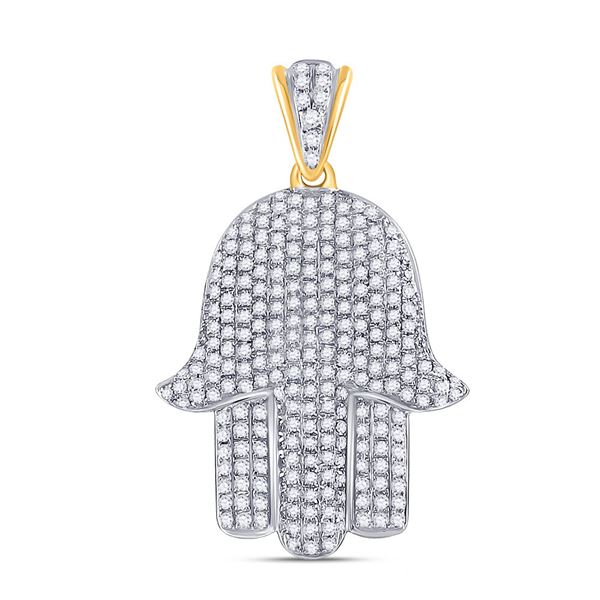 Mens Diamond Hamsa Hand Charm Pendant 3/4 Cttw 10kt Yellow Gold