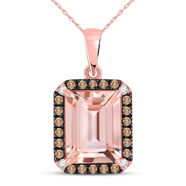 Emerald-cut Morganite Solitaire Brown Diamond Pendant 2-3/4 Cttw 10kt Rose Gold