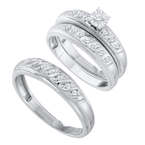 His Hers Diamond Solitaire Matching Wedding Set 1/4 Cttw 10kt White Gold