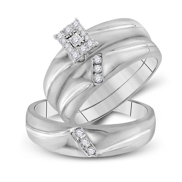 His Hers Diamond Cluster Matching Wedding Set 1/5 Cttw 10kt White Gold