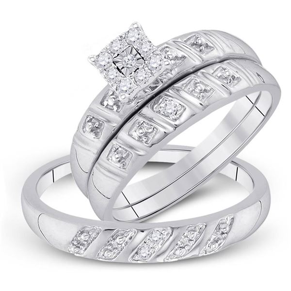 His Hers Diamond Cluster Matching Wedding Set 1/8 Cttw 10kt White Gold