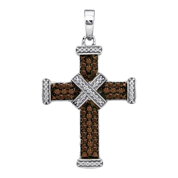 Brown Diamond Cross Pendant 1/4 Cttw Sterling Silver