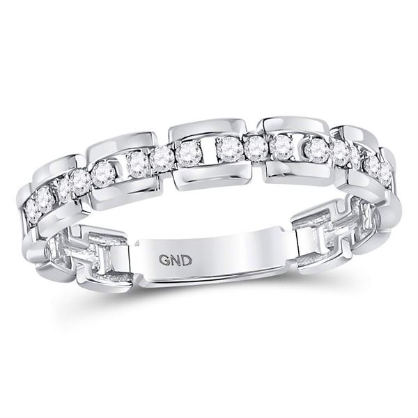 Diamond Rolo Link Stackable Band Ring 1/5 Cttw 10kt White Gold