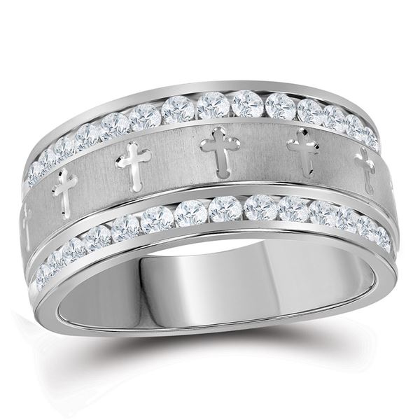 Mens Diamond Grecco Cross Wedding Anniversary Band Ring 1 Cttw 14k White Gold