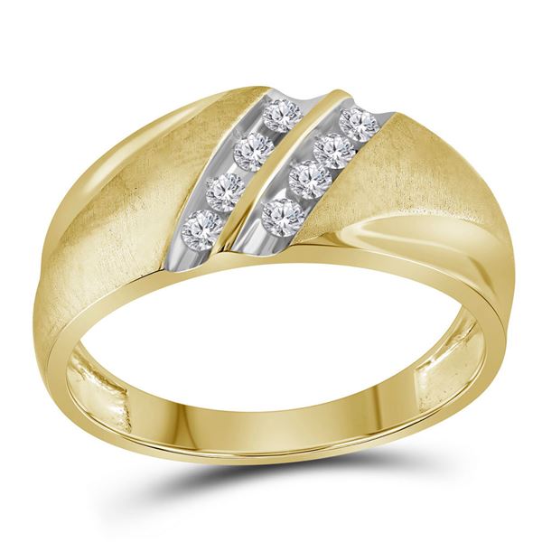 Mens Diamond 2-Row Wedding Band Ring 1/4 Cttw 14kt Yellow Gold