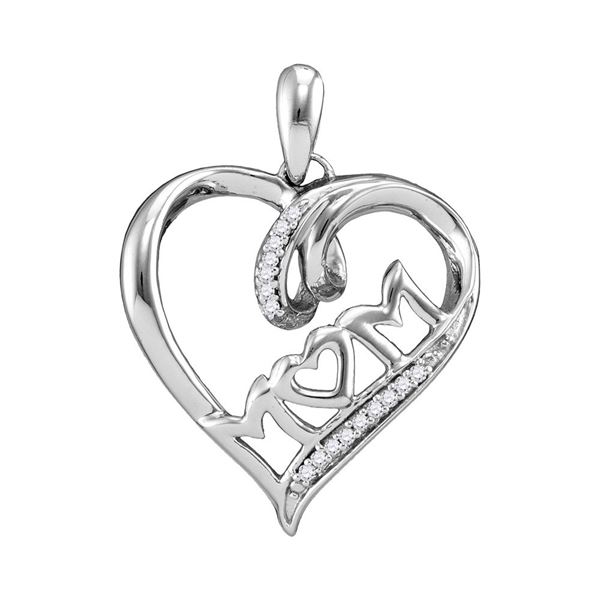 Diamond Mom Mother Heart Pendant 1/20 Cttw Sterling Silver