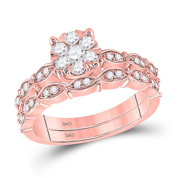 Diamond Bridal Wedding Ring Band Set 1/2 Cttw 14kt Rose Gold