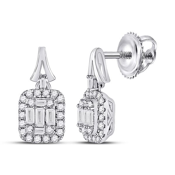 Baguette Diamond Square Dangle Earrings 1/2 Cttw 14kt White Gold