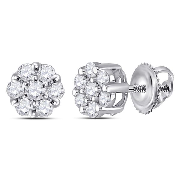 Diamond Flower Cluster Earrings 1/4 Cttw 14kt White Gold