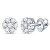 Image 2 : Diamond Flower Cluster Earrings 1/4 Cttw 14kt White Gold