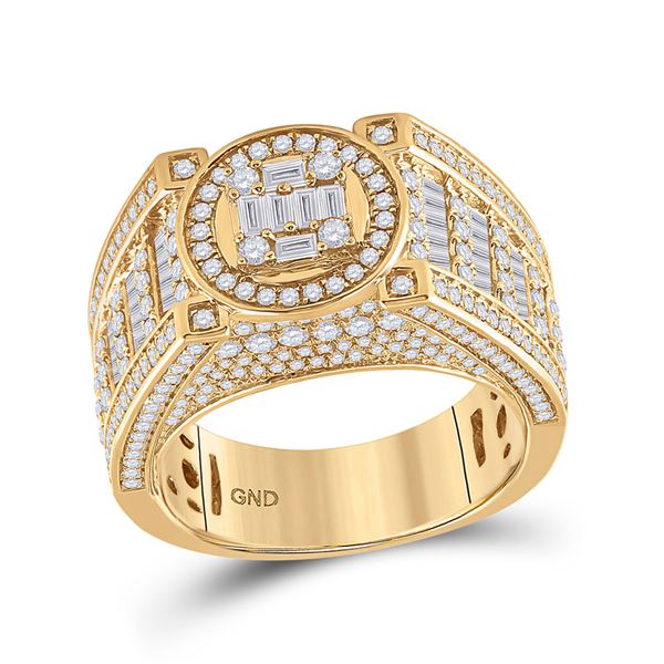 Mens Baguette Diamond Circle Cluster Ring 2-3/8 Cttw 14kt Yellow Gold