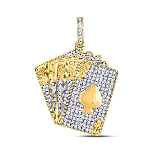 Mens Diamond Royal Flush Charm Pendant 5/8 Cttw 10kt Yellow Gold