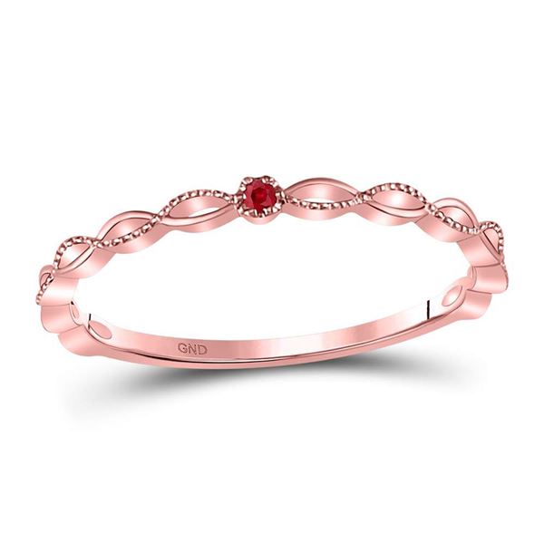 Ruby Solitaire Beaded Stackable Band Ring .01 Cttw 10kt Rose Gold