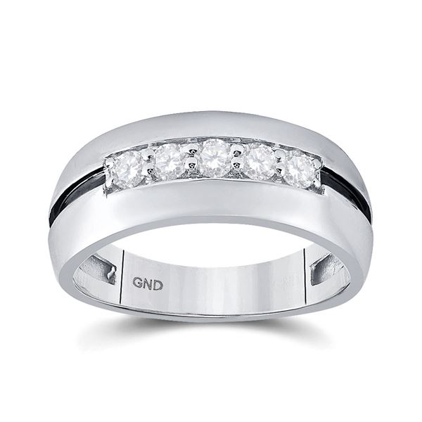 Mens Diamond Wedding Black Groove Band Ring 1/2 Cttw 10kt White Gold