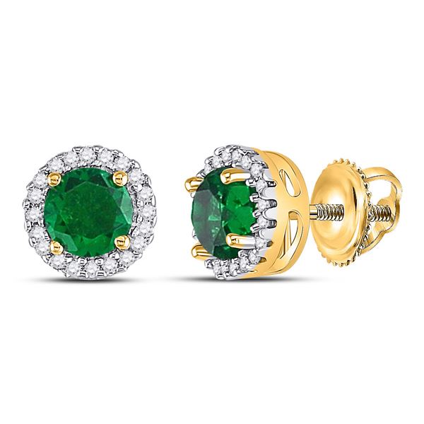 Lab-Created Emerald Solitaire Stud Earrings 1 Cttw 10kt Yellow Gold