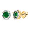 Image 1 : Lab-Created Emerald Solitaire Stud Earrings 1 Cttw 10kt Yellow Gold