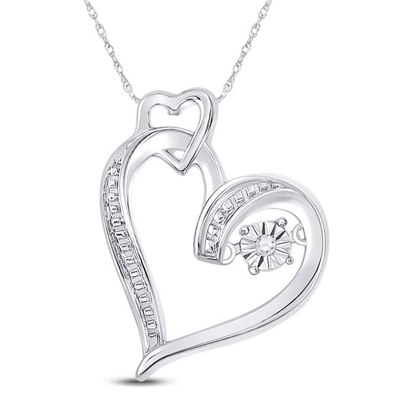 Diamond Moving Twinkle Heart Pendant .01 Cttw Sterling Silver