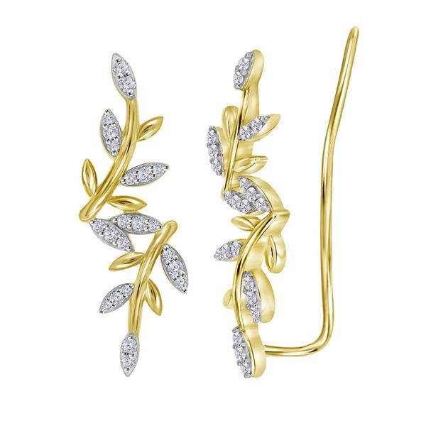 Diamond Floral Climber Earrings 1/5 Cttw 10kt Yellow Gold