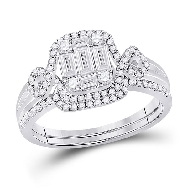Baguette Diamond Bridal Wedding Ring Band Set 5/8 Cttw 14kt White Gold