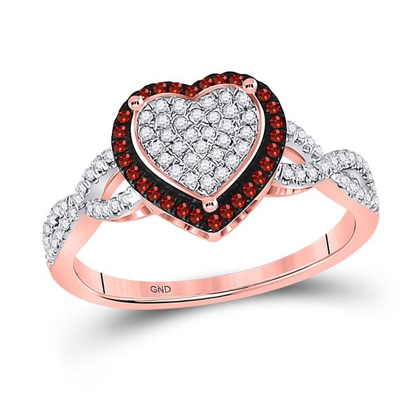 Red Color Enhanced Diamond Heart Ring 1/3 Cttw 10kt Rose Gold