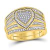 Image 2 : His Hers Diamond Heart Matching Wedding Set 1/2 Cttw 10kt Yellow Gold