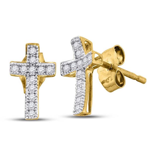 Diamond Cross Earrings 1/10 Cttw 10kt Yellow Gold