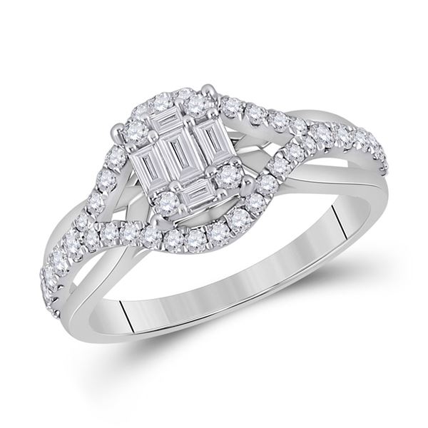 Baguette Diamond Fashion Ring 3/4 Cttw 14kt White Gold