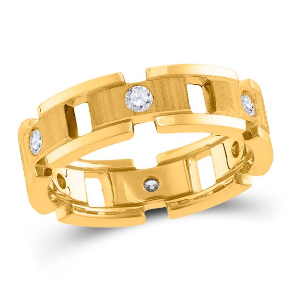 Mens Diamond Link Chain Wedding Band Ring 1/2 Cttw 14kt Yellow Gold