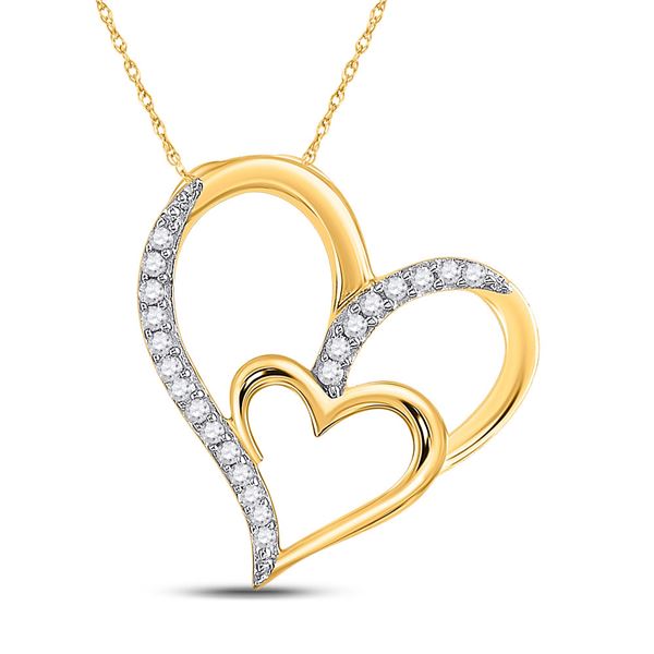 Diamond Double Heart Pendant 1/6 Cttw 10kt Yellow Gold