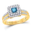 Image 1 : Princess Blue Color Enhanced Diamond Bridal Wedding Ring Set 7/8 Cttw 14kt Yellow Gold