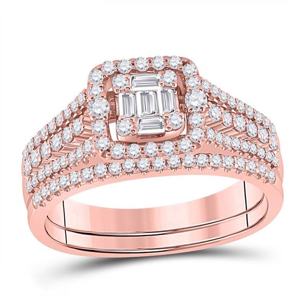 Baguette Diamond Square Bridal Wedding Engagement Ring 7/8 Cttw 14kt Rose Gold