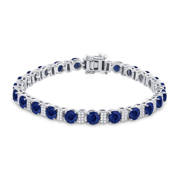 Blue Sapphire Diamond Tennis Bracelet 15-1/4 Cttw 14kt White Gold